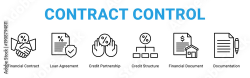 Contract Control web banner icon concept,  with Financial Contract, Loan Agreement, Credit Partnership, Credit Structure, Financial Document, Documen.