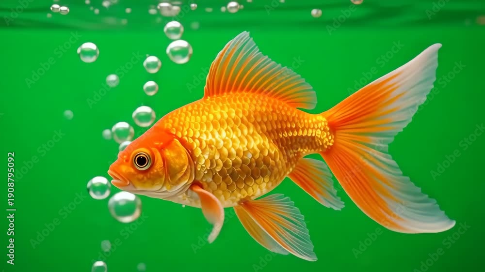 custom made wallpaper toronto digitalVibrant Orange Goldfish Swimming Underwater with Bubbles on Green Screen