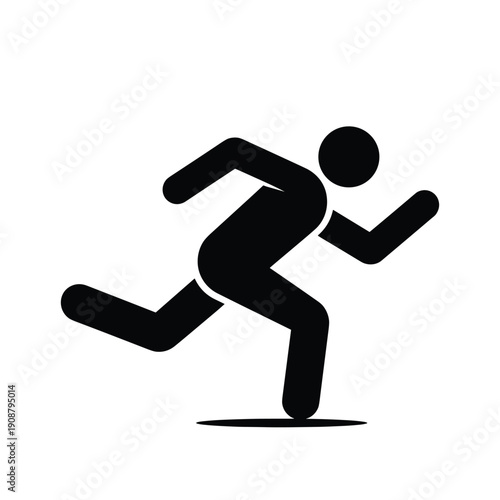 A black stick figure running quickly across a plain white background