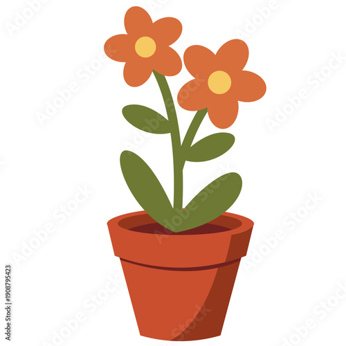Flowering plant with orange blooms in clay pot great for spring themes, scrapbooks, and imaginative children’s content.