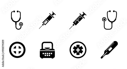 Healthcare Service Icon Set Isolated on Transparent Background