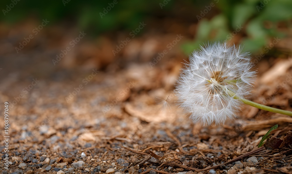 Fototapeta premium a dandelion seed head on forest soil