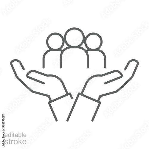 Inclusion social equity icon. Simple outline style. Help, support, gender equality, community care, age and culture diversity. People group save thin line vector illustration. EPS 10. Editable stoke
