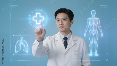 Doctor interacting with medical holograms