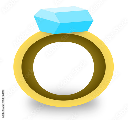 Elegant Gold Ring with Blue Sapphire Gemstone isolated on white background