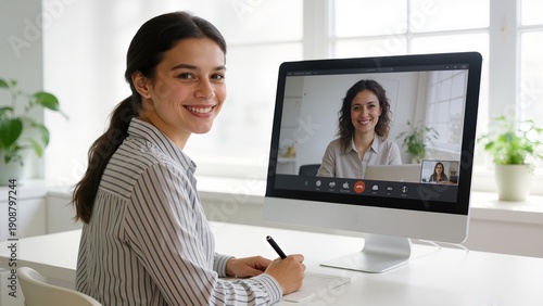 Woman on video call at desk