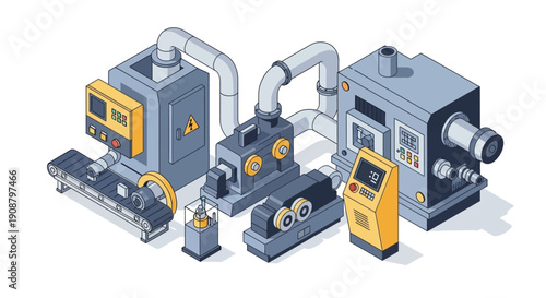 Industrial machinery equipment with control panels and pipes.