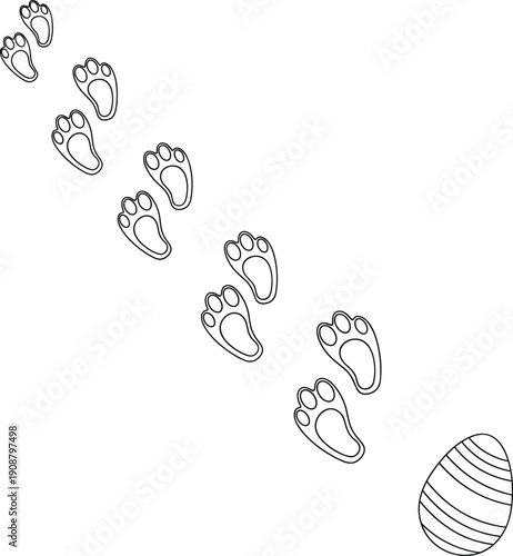 Easter bunny footprints leading to decorated egg