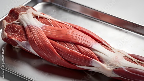 Raw meat cut showing muscle fibers