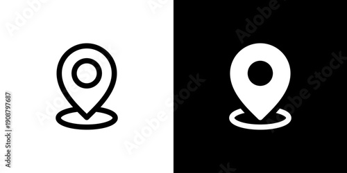 Pin icon concept with flat Black White Background. Vector illustration.