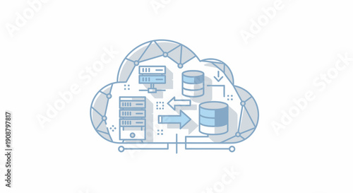 Cloud Computing Data Storage and Transfer Illustration.