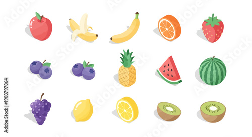 Assorted colorful fruits arranged in a grid pattern.
