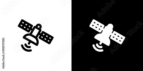 Satelite icon concept with flat Black White Background. Vector illustration.