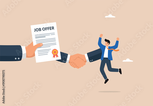  Job offer from employer, employment contract or career recruitment interview, HR human resource offer career opportunity, job vacancy or talent join, employer hand offer new job to winning applicant