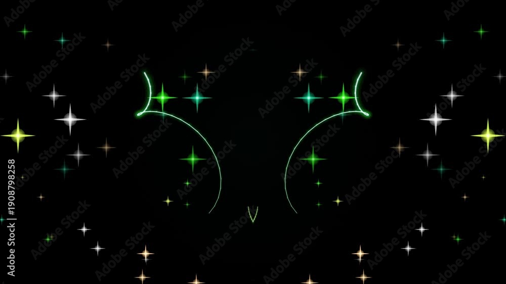 custom made wallpaper toronto digitalGlowing green astrology symbols against a starry night sky with sparkling lights and a black background.