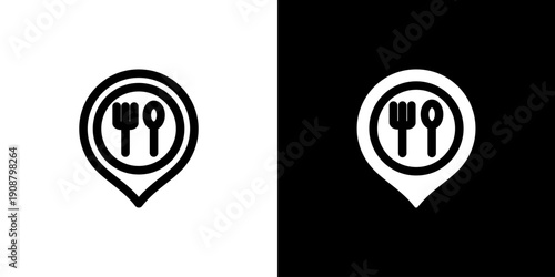 Restaurant icon concept with flat Black White Background. Vector illustration.