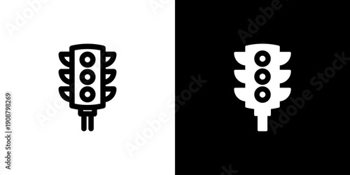 Traffic Light icon concept with flat Black White Background. Vector illustration.