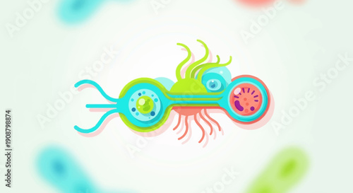 Colorful illustration of bacteria cells with vibrant details.