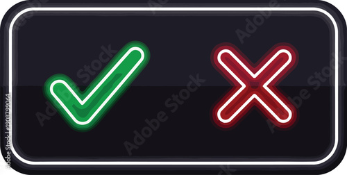 Check Mark and Cross Symbol in Neon Style for Graphic Design and Business Use
