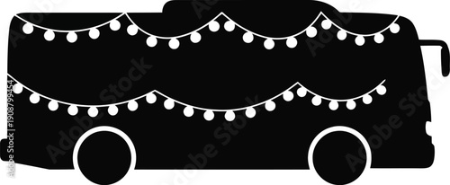 Festive Black Silhouette of a Decorated RV with String Lights for Summer Adventures