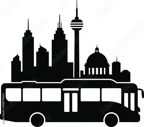 Urban Public Transport Silhouette with City Skyline Design for Travel and Transportation Themes