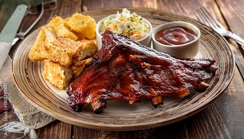 Juicy Texas Bbq Ribs Glazed With Tangy Bbq Sauce Served With Cornbread And Coleslaw Highlighting A Classic Southern Meal