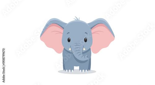 Cute cartoon baby elephant with big ears and tusks.