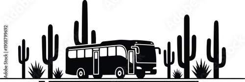 Vintage Bus with Cacti Landscape - Perfect for Travel and Adventure Themes