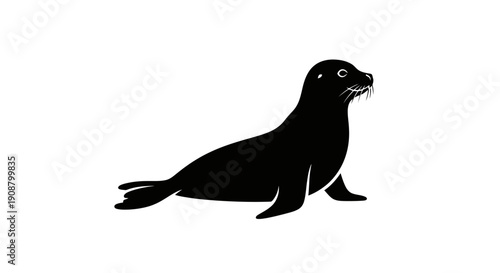 Black Silhouette of a Seal on a White Background.