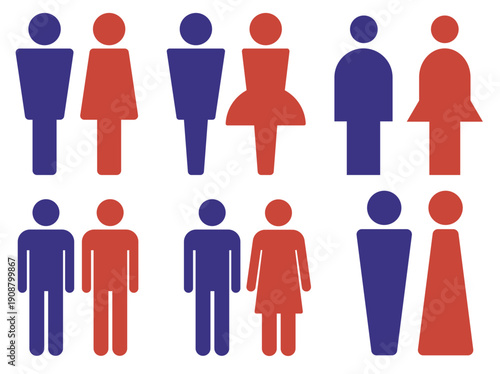 ジェンダー　シンプルな男性・女性の人物アイコン集 配色デザイン素材