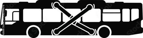 Stylish Black and White Bus Icon with Crossed Lines for Urban Transport Design