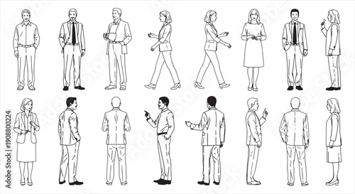 CAD People Vector Collection – Editable Thin Line Human Figures for Architectural Plans and Workspace Design