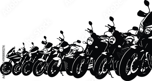 Stylized Collection of Motorcycles in Black and White for Dynamic Graphic Designs