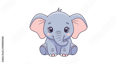 Cute cartoon baby elephant sitting and smiling.