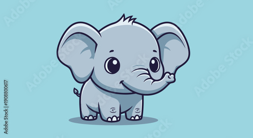 Cute cartoon baby elephant with big ears and a happy smile.