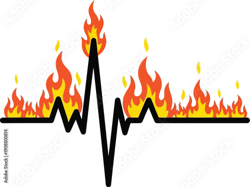 Fiery Heartbeat Graphic for Fitness, Music, and Health Themes