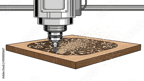 CNC Milling Machine Cutting Wood.