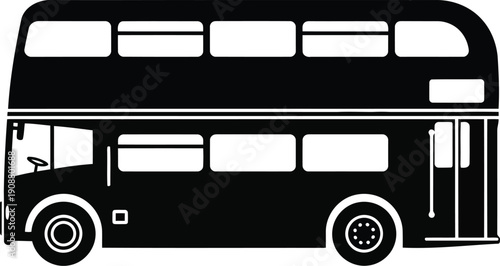 Classic Black Double-Decker Bus Silhouette for Urban Design and Travel Projects