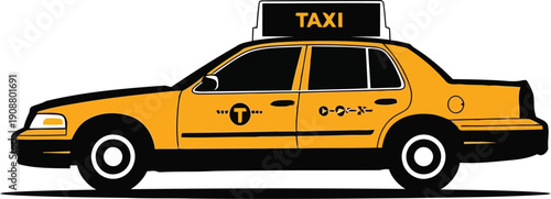 Classic Yellow Taxi Cab Illustration for Urban Travel and Transportation Themes