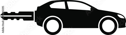 Car Key Icon - Simple Black Silhouette for Automotive Themes and Security Concepts