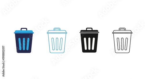 Garbage bin icon collection in different styles. Trash delete vector set