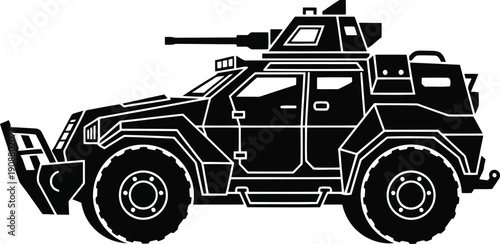 Military Armored Vehicle Silhouette Design for Tactical Illustrations and Graphics