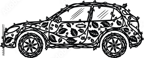 Eco-Friendly Car Design Emphasizing Nature with Leaves and Vines for Sustainable Lifestyle