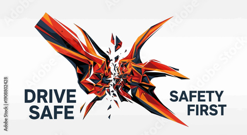 Abstract geometric design with drive safe safety first text on white