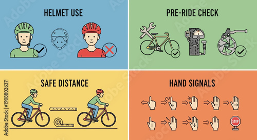 Bicycle safety guide helmet use pre ride checks safe distance hand signals