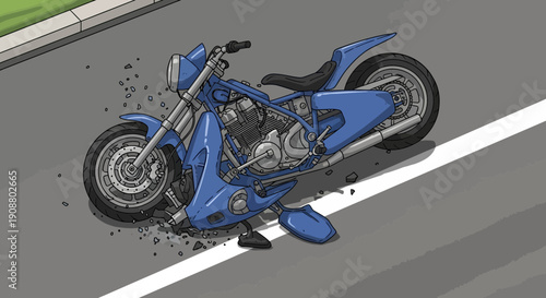 Blue motorcycle on roadway illustration for transportation safety theme