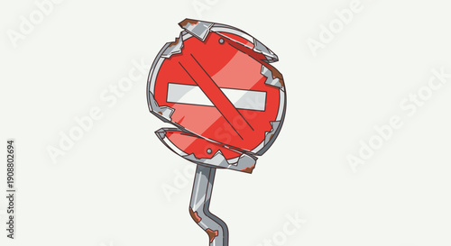 Broken no entry sign illustration isolated on white background