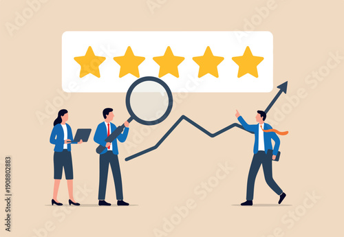  Reputation management team monitor online feedback rating to improve brand positive rank and gain customer trust concept, marketing team monitor and analyze stars rating to increase satisfaction.