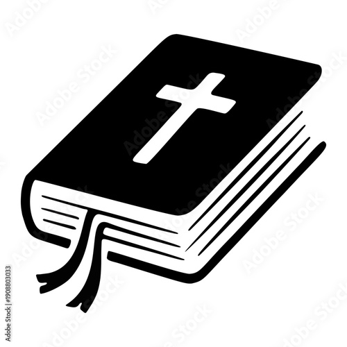 Holy Scripture: A symbolic depiction of the Holy Bible, featuring a cross on its cover and a bookmark, embodying faith, devotion, and religious study.