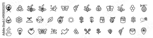 Nature and Honey Line Art Icons Collection